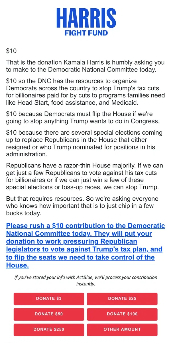 Email from Kamala Harris. Flip the House