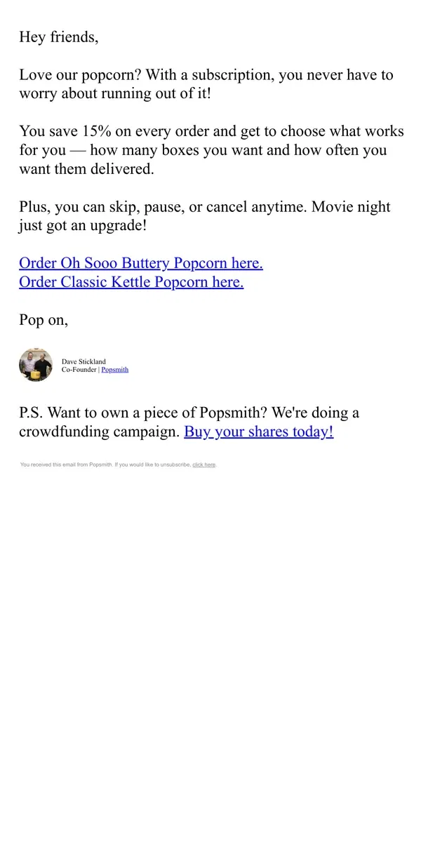 Email from Popsmith. Save more with a Popsmith subscription