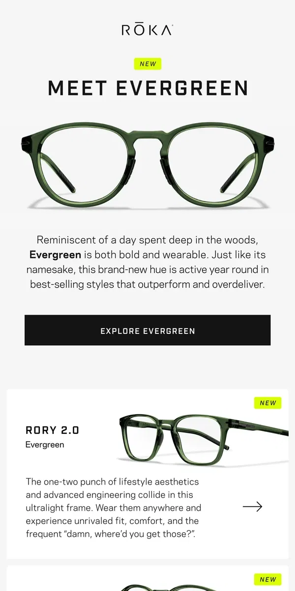 Email from ROKA. Discover Evergreen