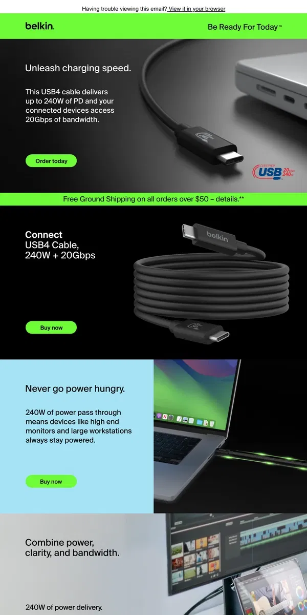 Email from Belkin. Order the cable with super premium power delivery