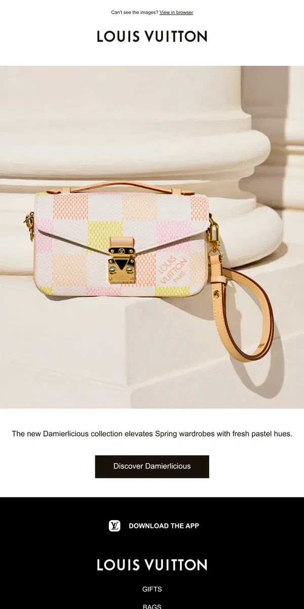 Email from Louis Vuitton. Introducing Damierlicious Handbags