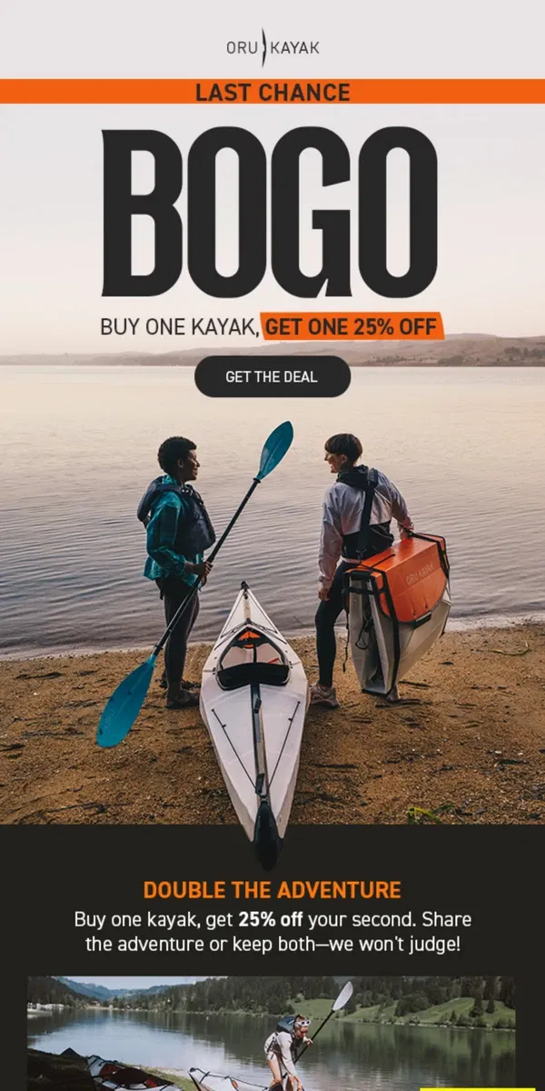 Email from Oru Kayak. Ends Tonight 🚨 Buy One Get One 25% OFF