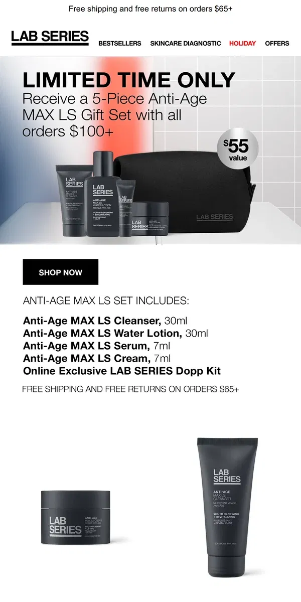 Email from Lab Series. Grateful For You: FREE Anti-Age MAX LS Set