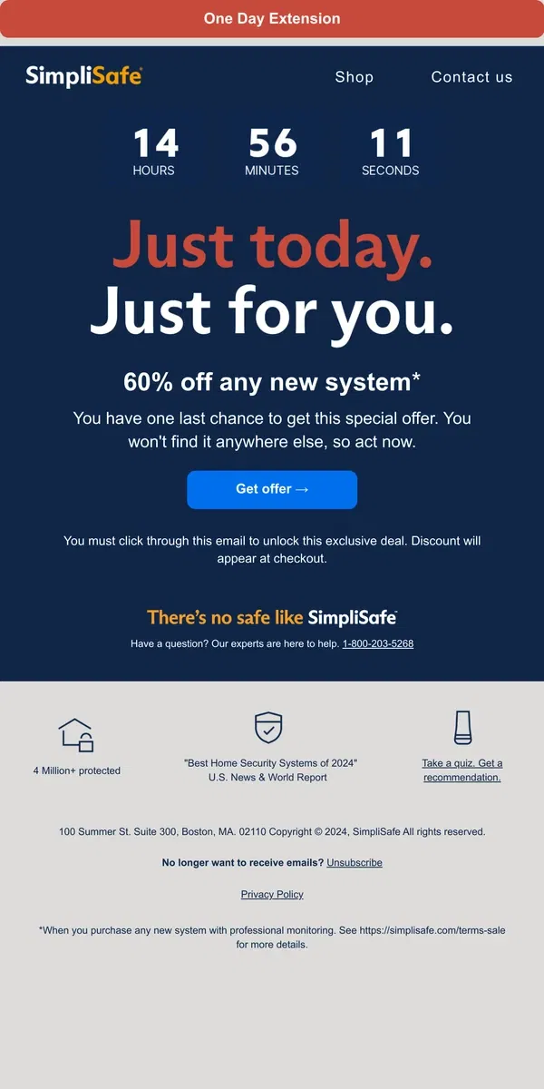 Email from SimpliSafe. VIP extension: your Labor Day offer is still here