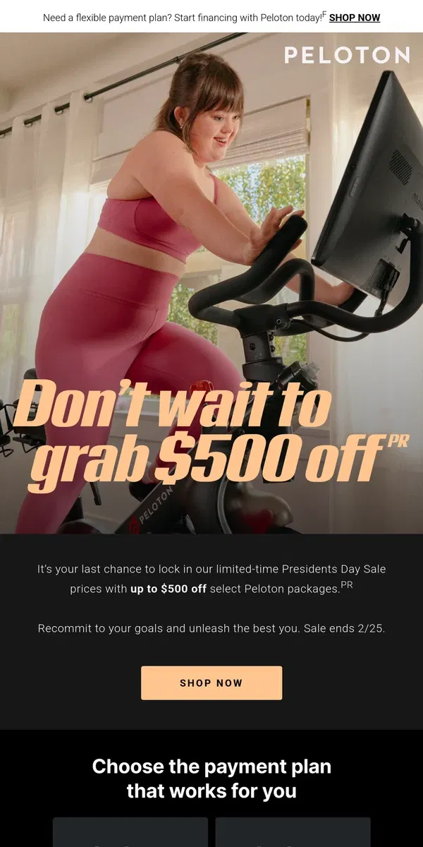 Email from Peloton. Here 'til tomorrow: Up to $500 off