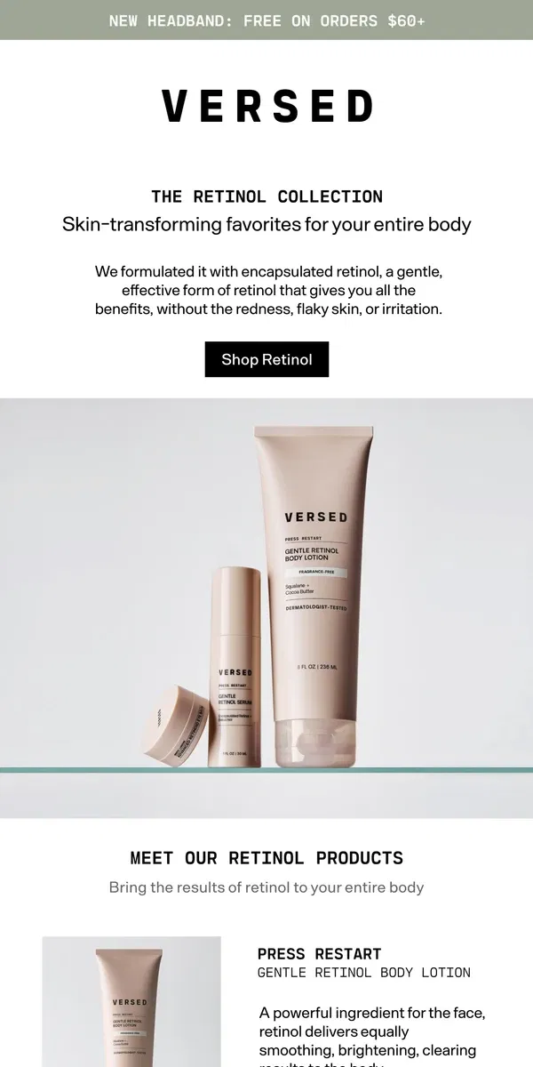 Email from Versed Skin. Retinol That Goes Everywhere