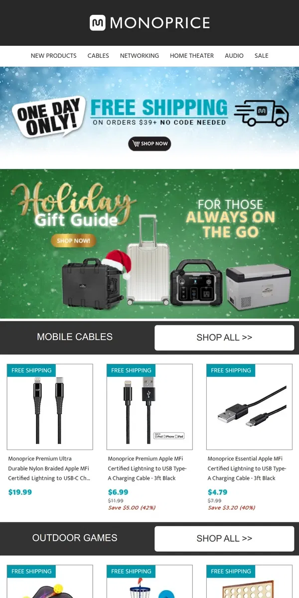 Email from Monoprice. 🎁 HOLIDAY GIFT GUIDE 🎁 | Gifts for For Those Always on the Go! 🏃