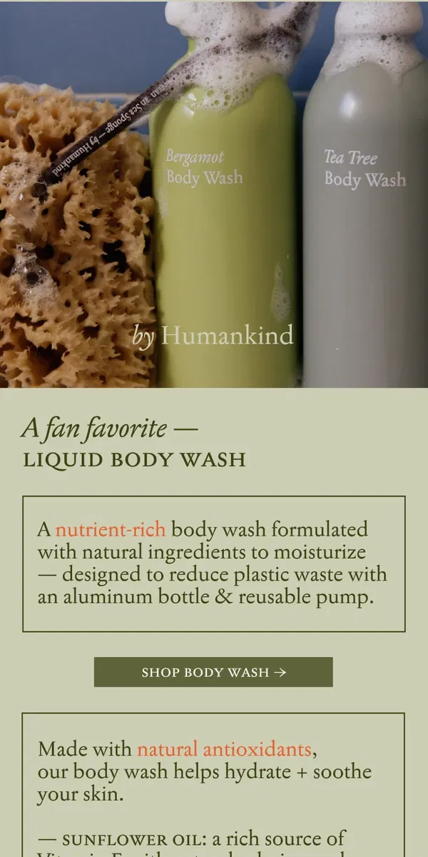 Email from by Humankind. Body Wash that's different —