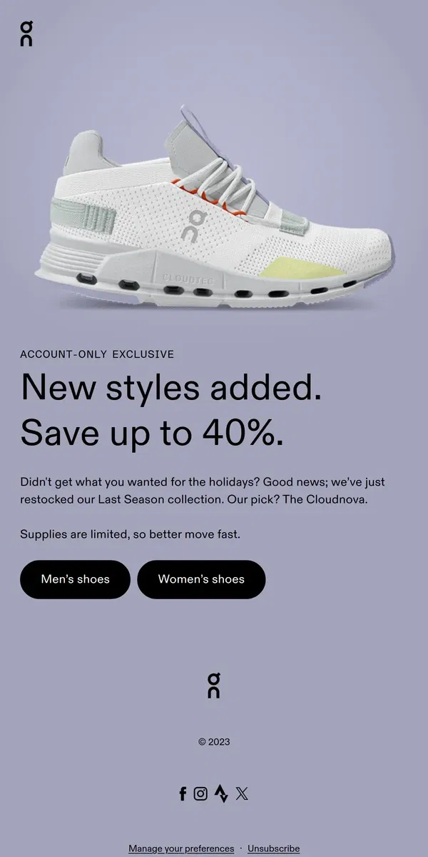 Email from On. ☁️ Save up to 40% on newly added styles