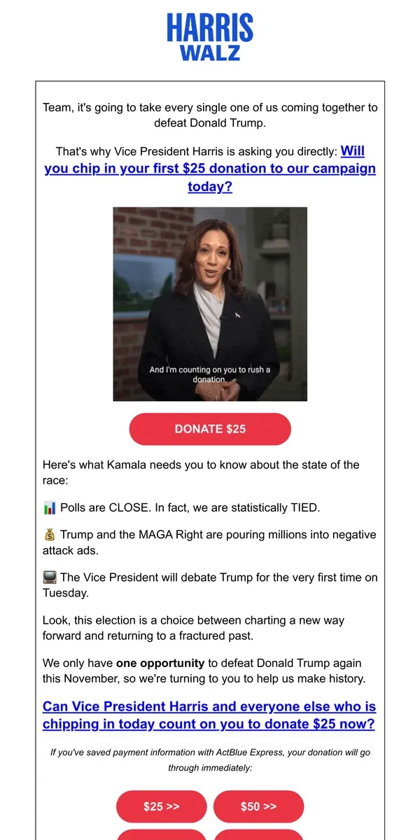 Email from Kamala Harris. 📊 Polls are CLOSE