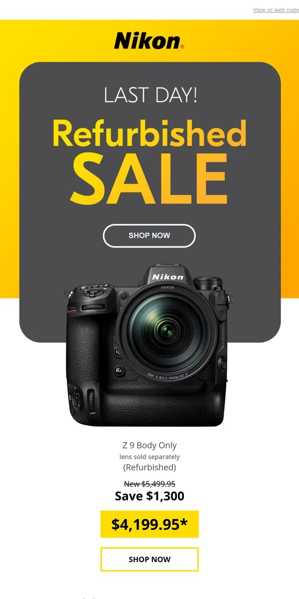 Email from Nikon. Last Chance! Refurbished Sale Ends TODAY