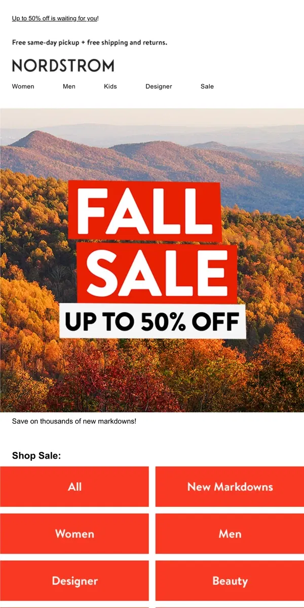 Email from Nordstrom. Drop everything: Fall Sale is ON