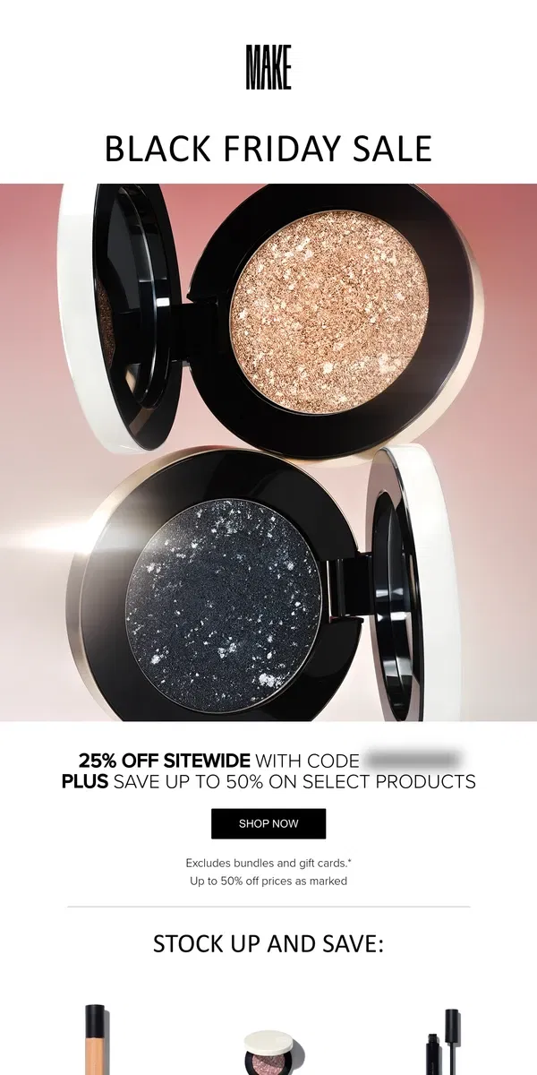 Email from MAKE Beauty. The Black Friday Sale Continues