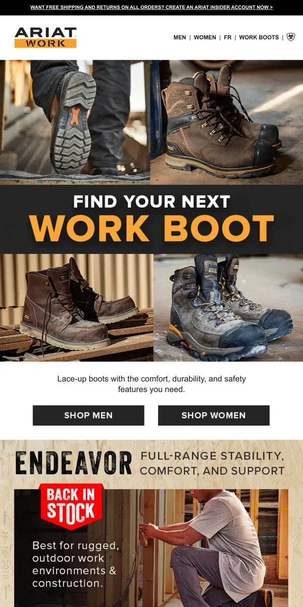 Email from Ariat. It's Back: The Endeavor Work Boot