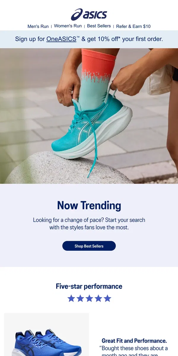 Email from ASICS. Sort by best selling ⬇️