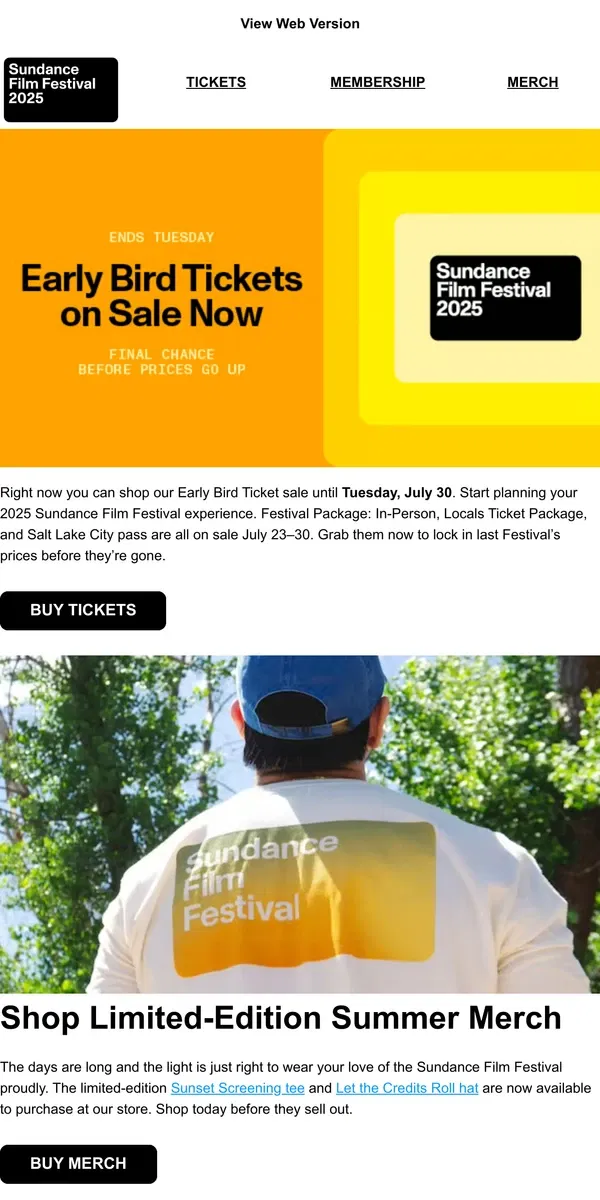 Email from Sundance. Don’t Miss Out: 2025 Festival Tickets on Sale Now