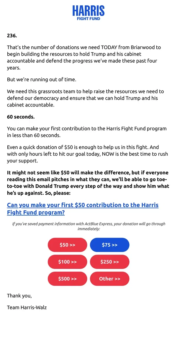 Email from Kamala Harris. 60 seconds is all it takes