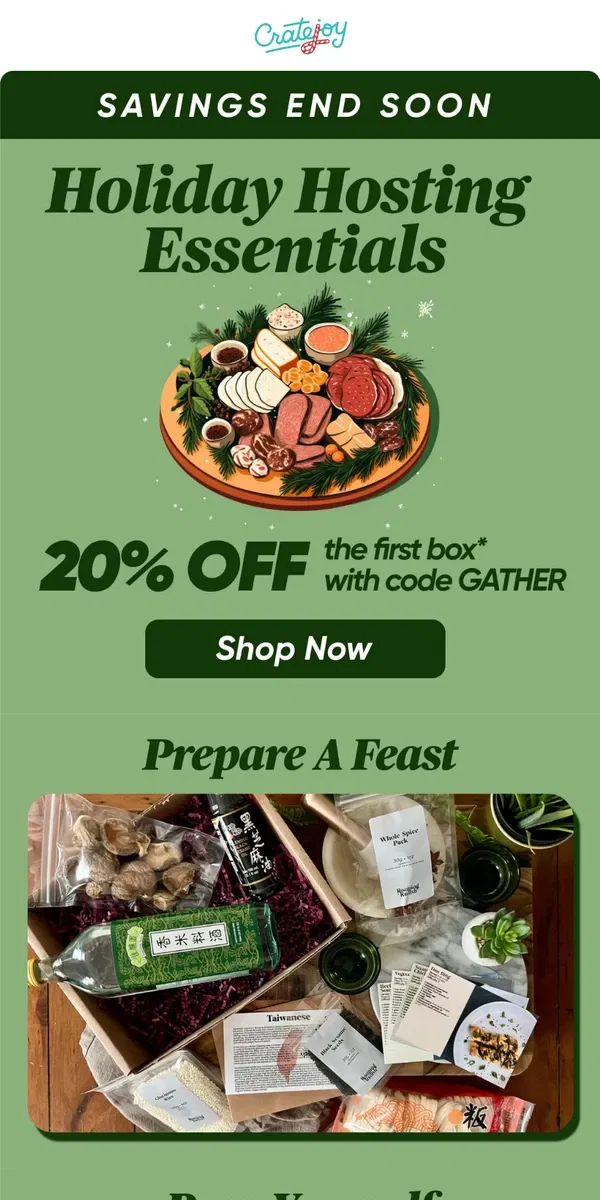 Email from Cratejoy. 20% Off Holiday Hosting Won’t Last Long