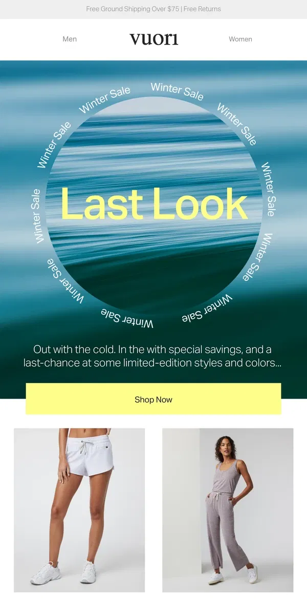 Email from Vuori. Going Fast: Winter Sale