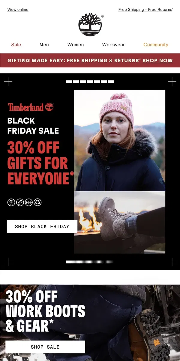 Email from Timberland. 30% Off Black Friday Sale EXTENDED!