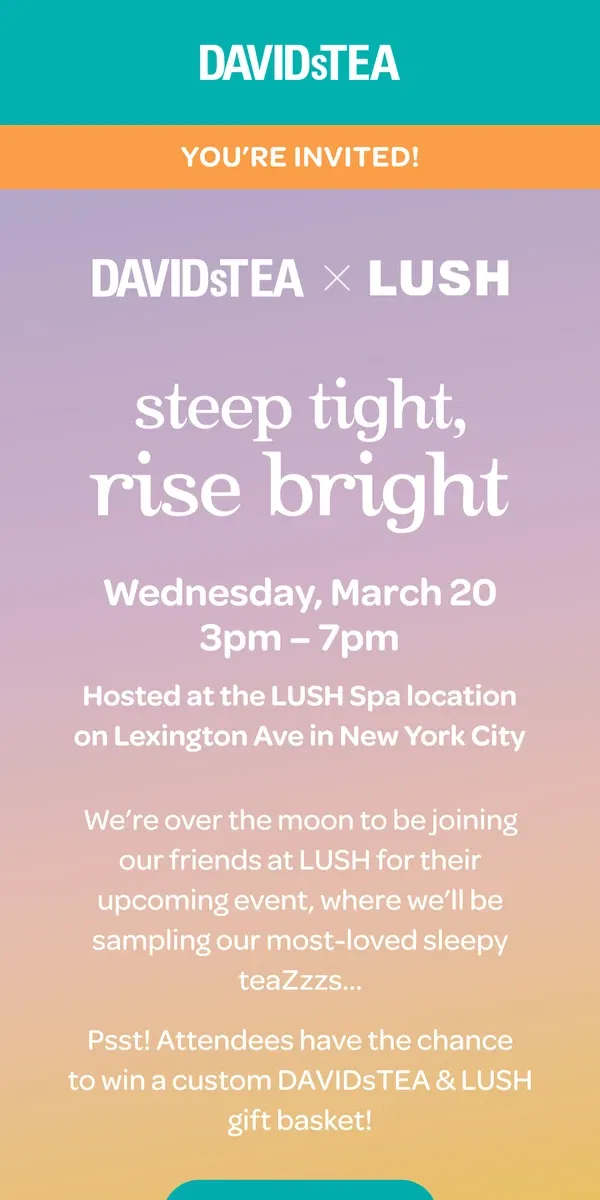 Email from DAVIDsTEA. See you soon, New York!