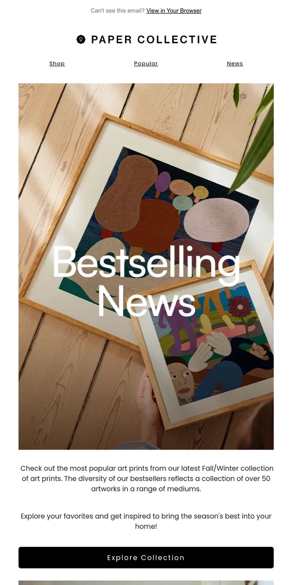 Email from Paper Collective. New inspiration - our Fall bestsellers