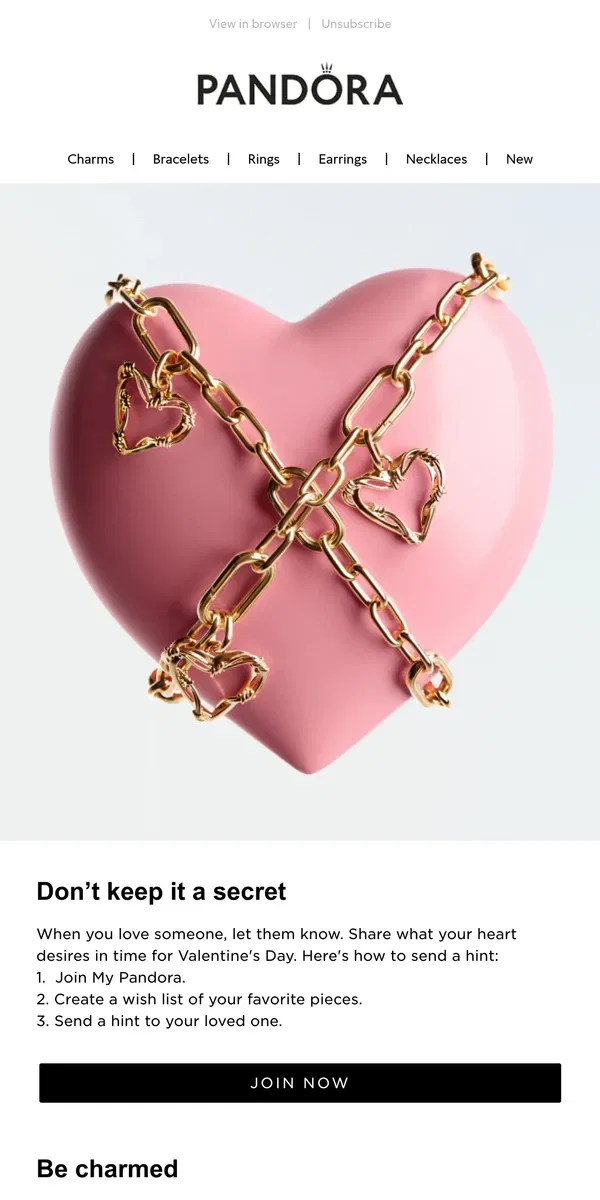 Email from Pandora Jewelry. Don't just wish for it