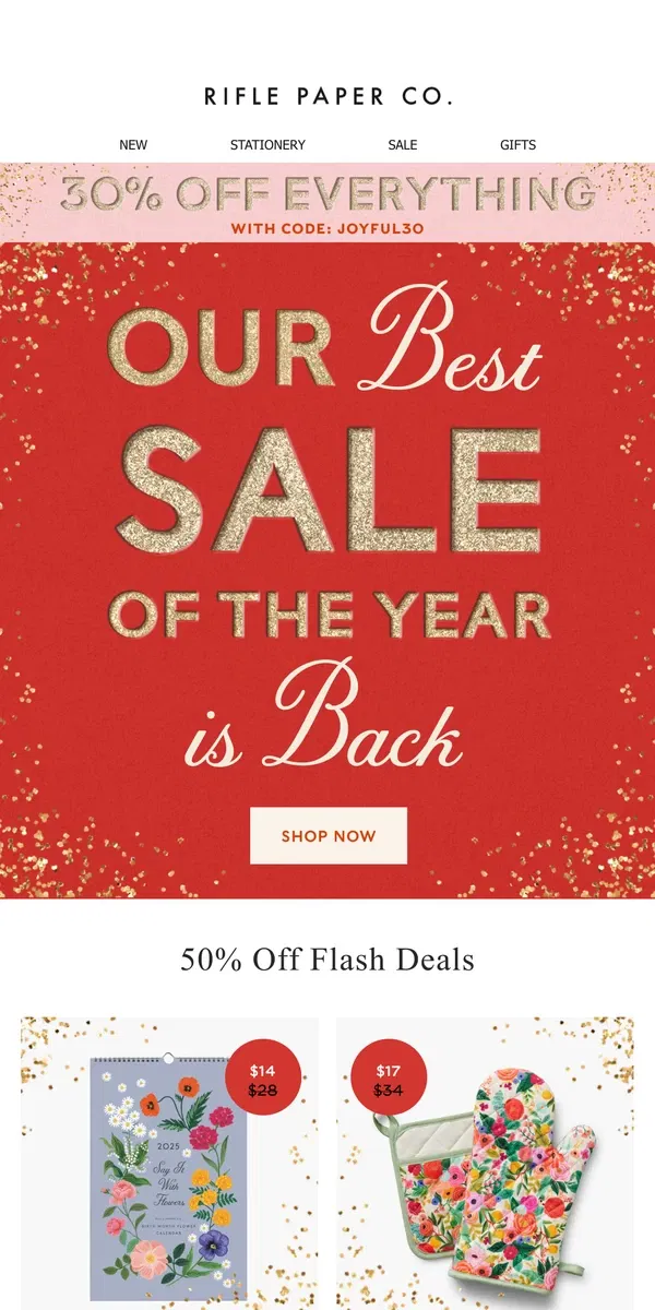 Email from Rifle Paper Co.. 50% off Flash Deals