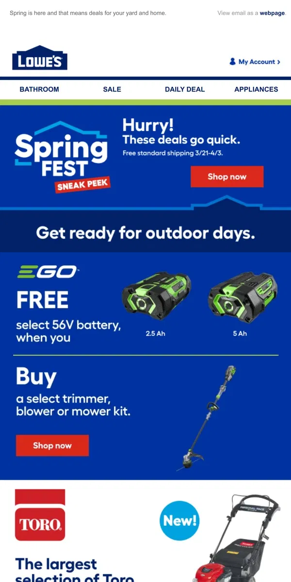 Email from Lowe's. Get your home spring ready with up to 25% OFF!🌺