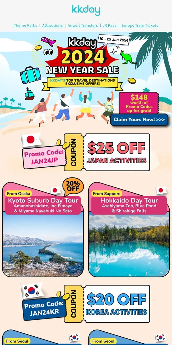 Email from KKday. ✈️ Up to $60 OFF Japan, Korea & Taiwan!