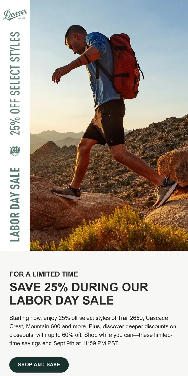 Email from Danner. Our Labor Day Sale Is On