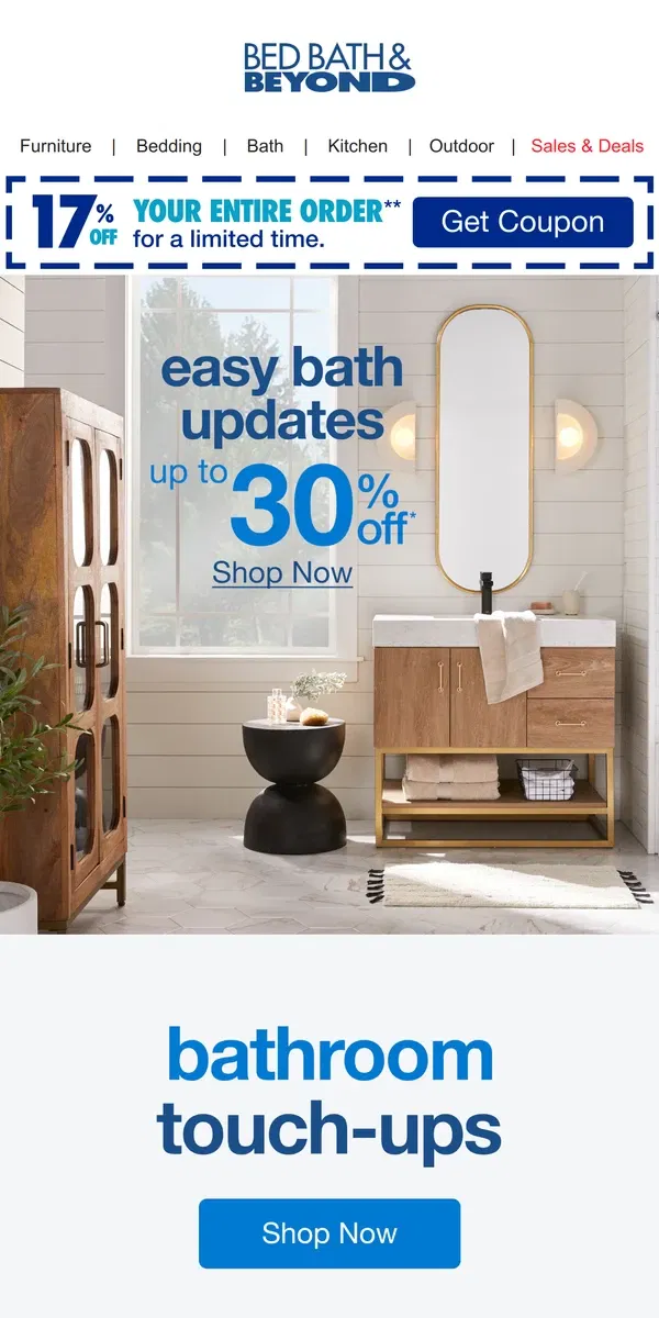 Email from Bed Bath & Beyond. Freshen Up Your Bathroom 🛁