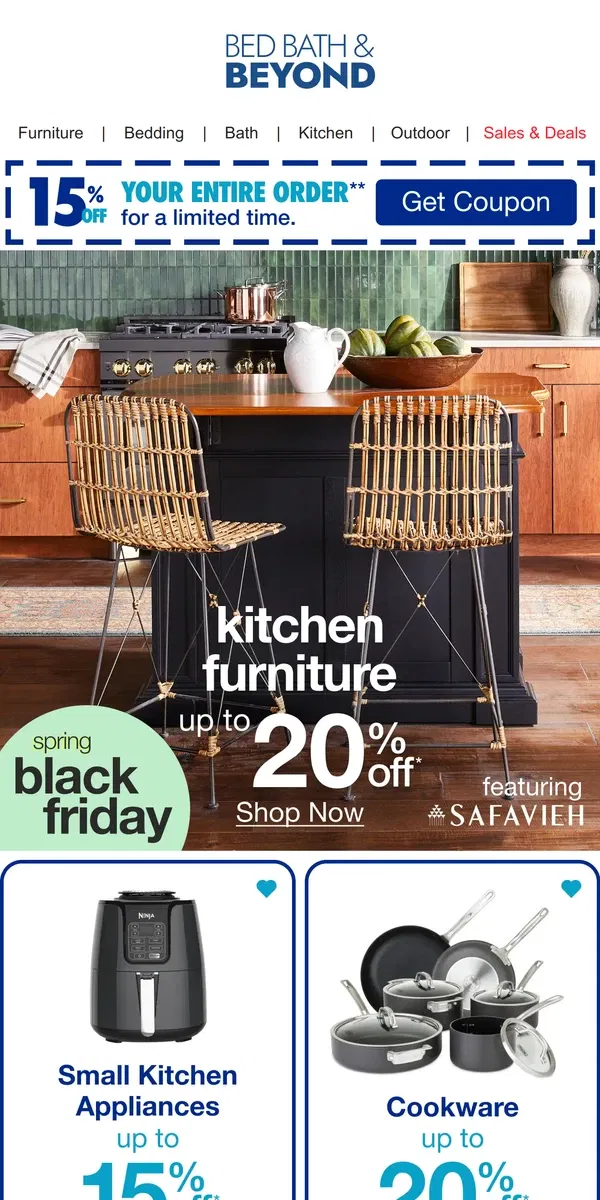 Email from Bed Bath & Beyond. Save Up to 20% on Spring Kitchen Updates