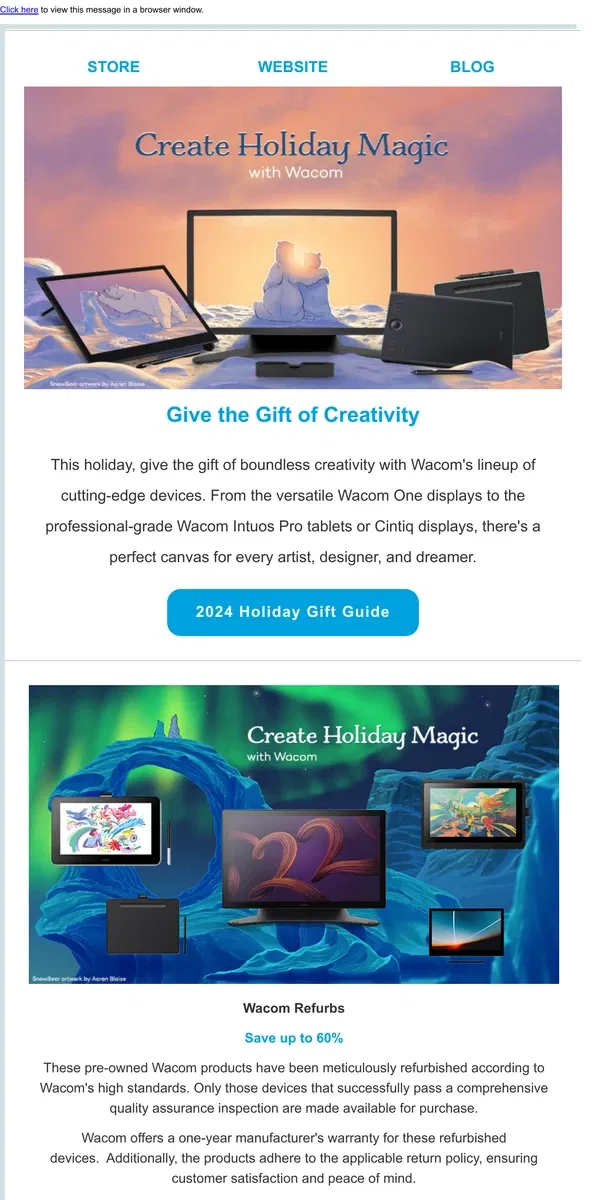 Email from Wacom. Get Your Creative Gift in Time for the Holiday