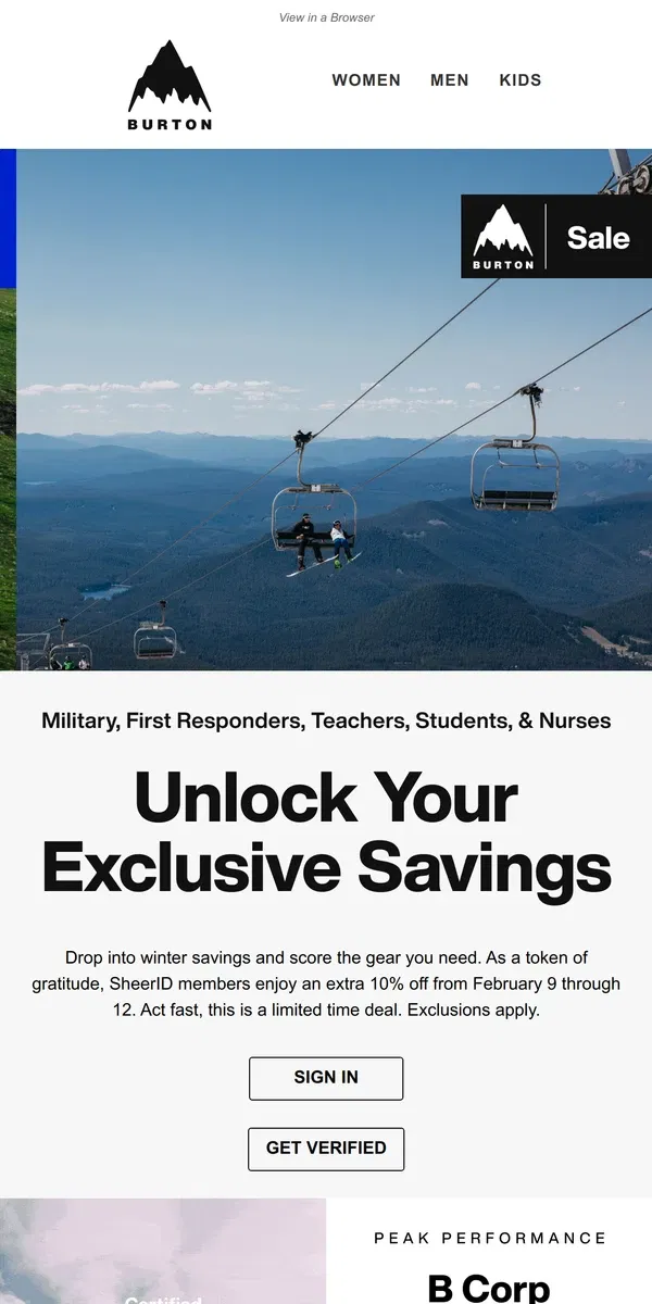 Email from Burton. Winter Savings for an Extra 10% Off