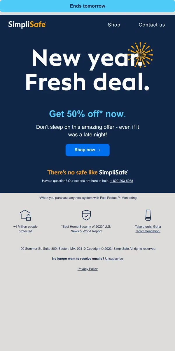 Email from SimpliSafe. Happy New Year! Don't forget about your offer