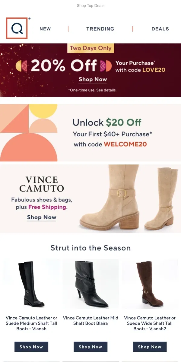 Email from QVC. Fall for Fresh Vince Camuto Styles