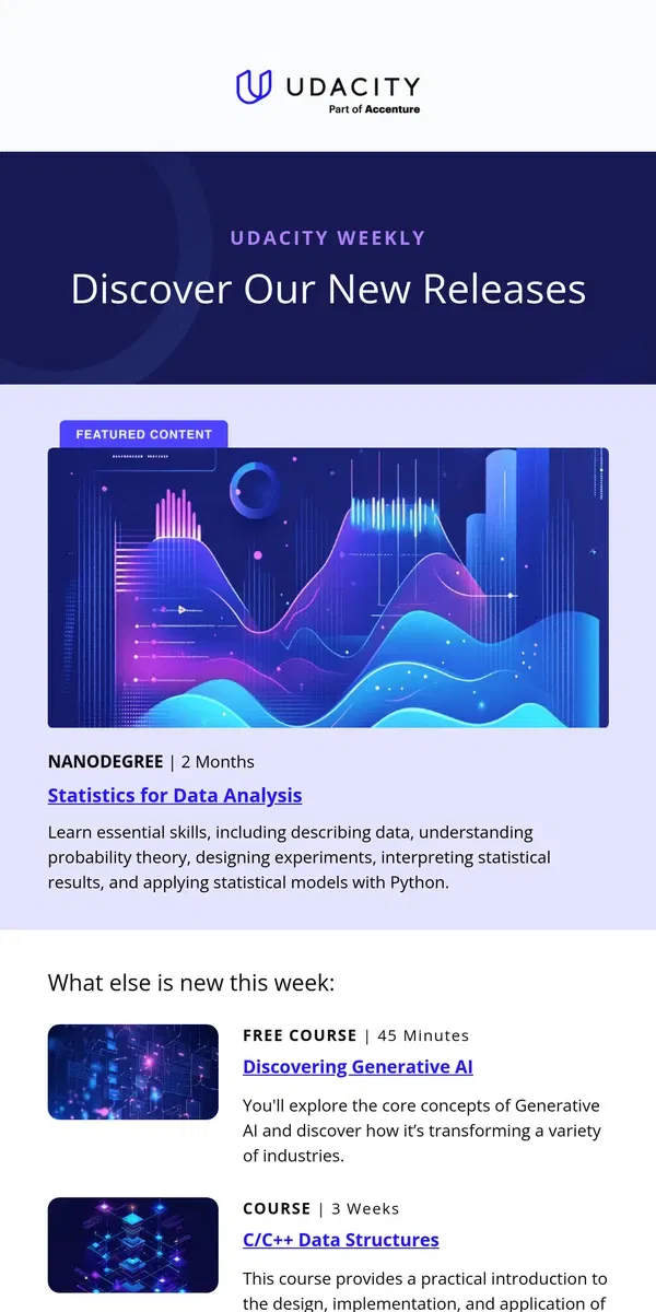 Email from Udacity. Udacity Weekly: Check out our latest releases and more 👀
