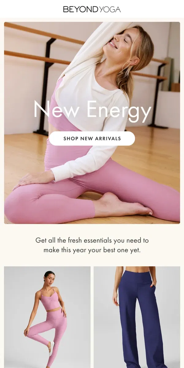 Email from Beyond Yoga. New Styles Have Just Arrived!