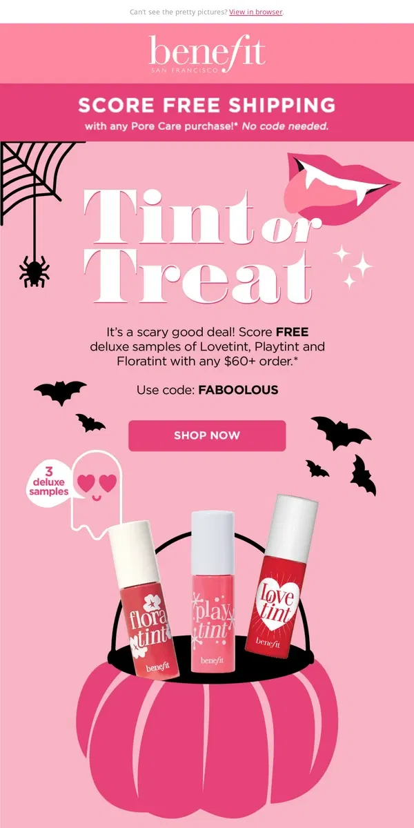 Email from Benefit Cosmetics. A SCARY good deal 🎃