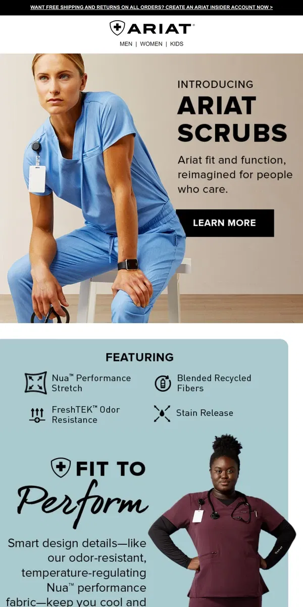 Email from Ariat. Introducing Scrubs