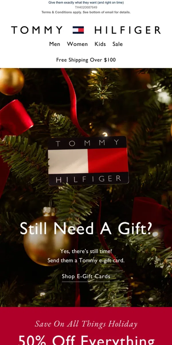 Email from Tommy Hilfiger. It's not too late! e-Gift cards arrive in an instant 🎁