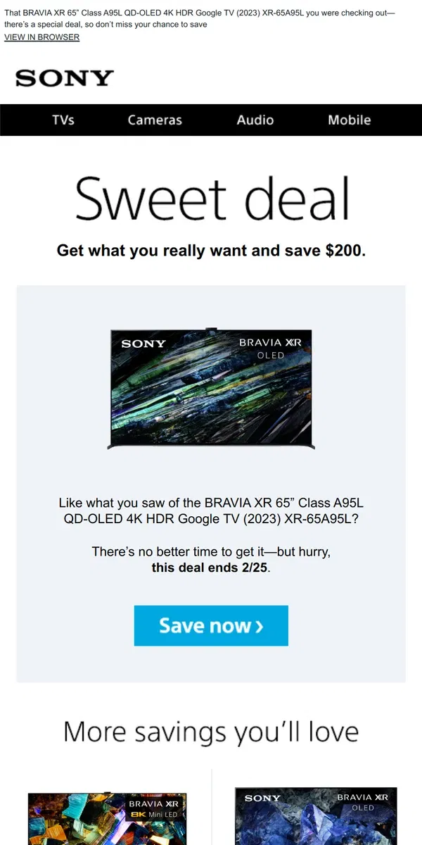 Email from Sony. You Saw It, You Loved It, Now Get It | Plus, Save $200