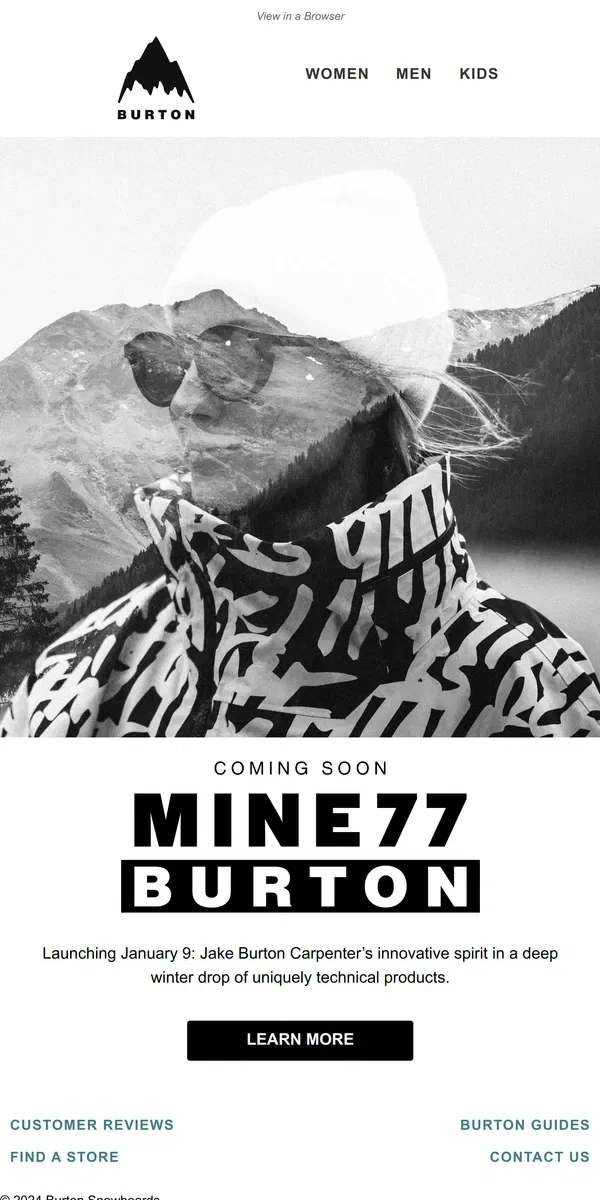 Email from Burton. Dropping Jan 9: NEW Burton MINE77