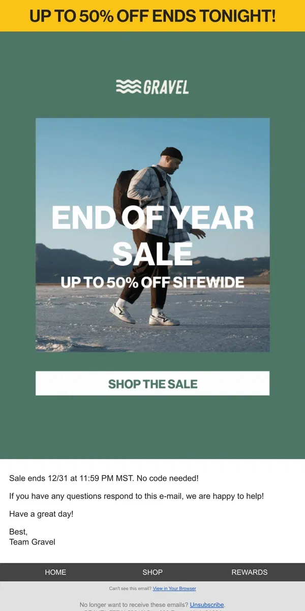 Email from Gravel. Sale Ends Tonight!