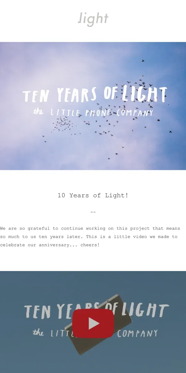 Email from The Light Phone. Ten Years of Light - The Little Phone Company ✨