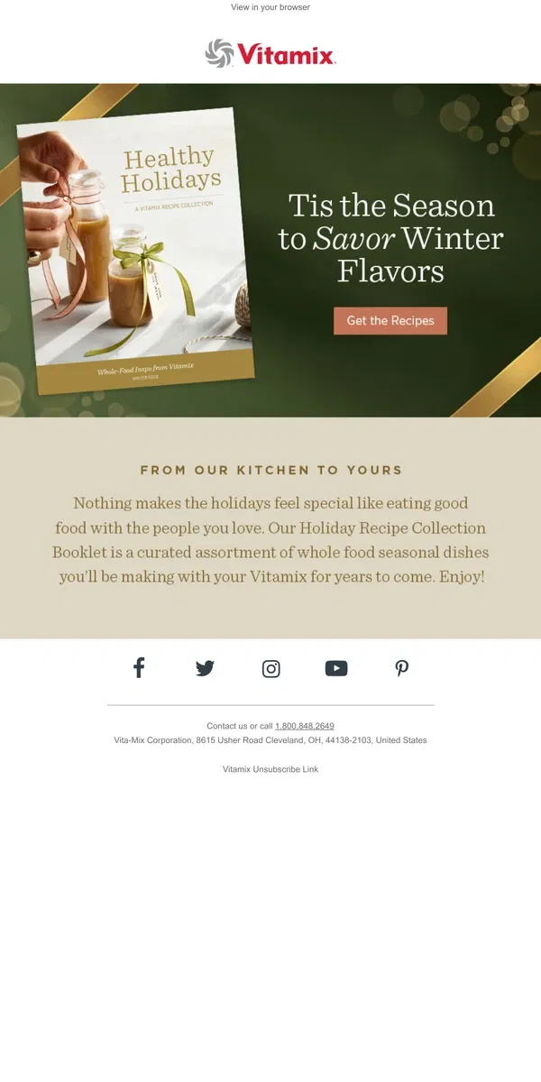 Email from Vitamix. Holiday Recipe Collection Booklet