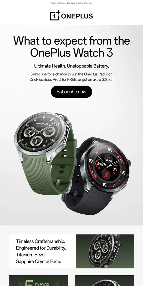 Email from OnePlus. What to expect from the OnePlus Watch 3