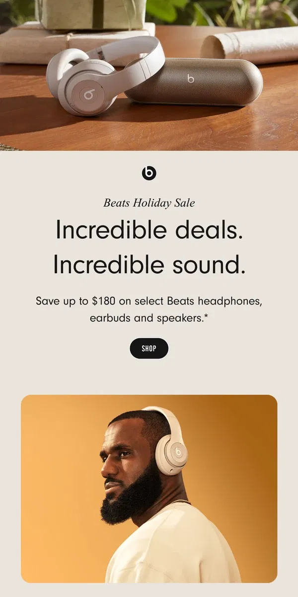 Email from Beats by Dre. The Beats Holiday Sale is on.