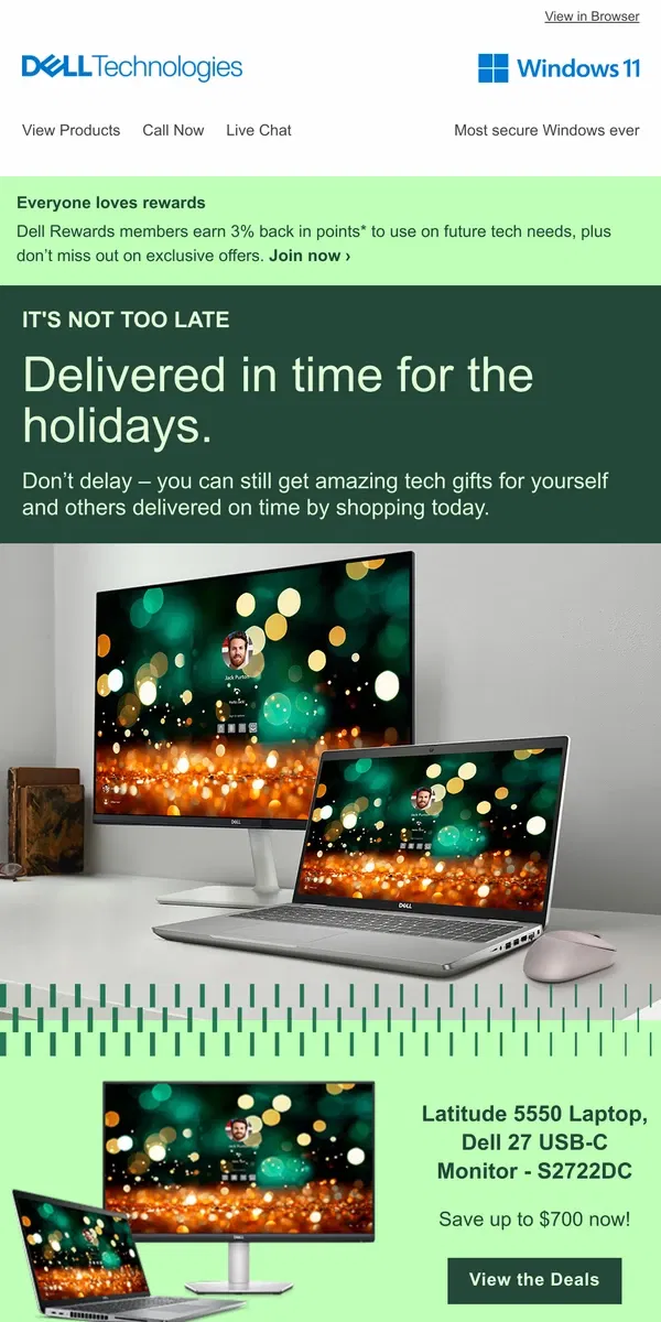 Email from Dell. Order today and celebrate on time.